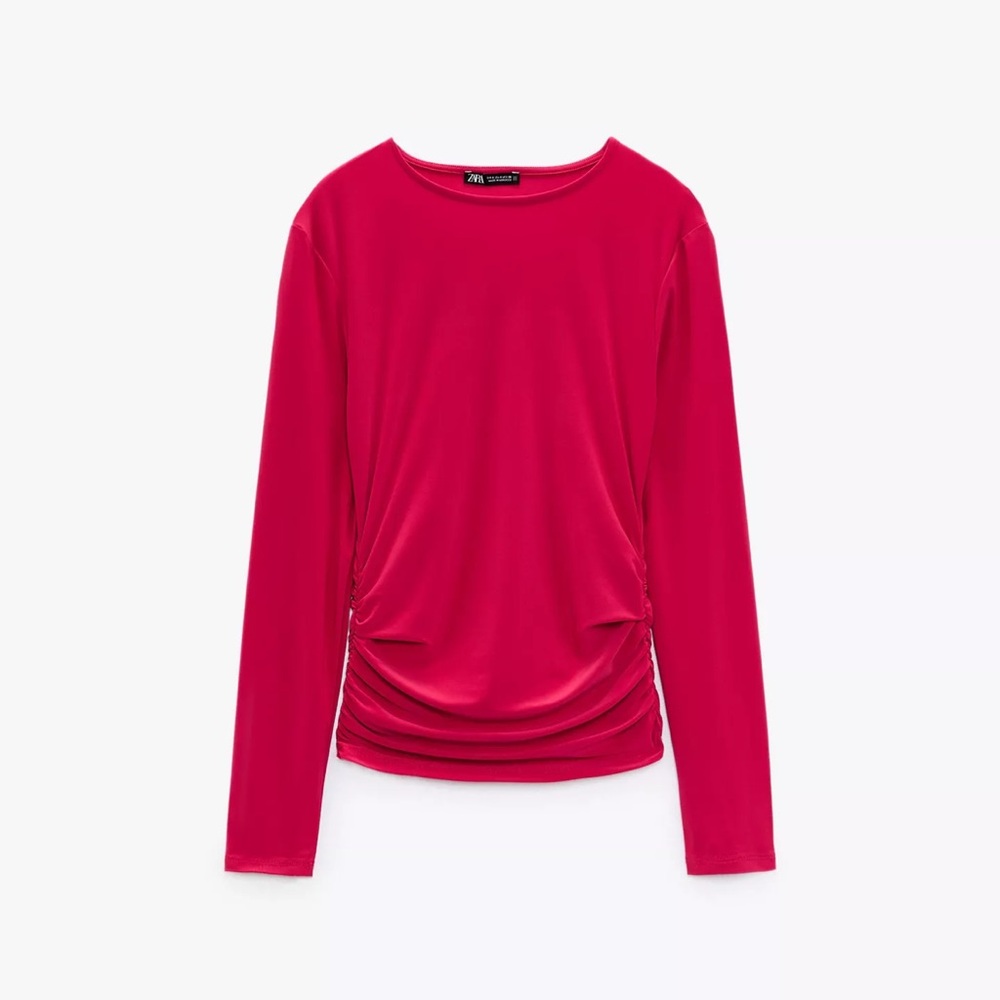 hot pink fitted long sleeve slinky zara top